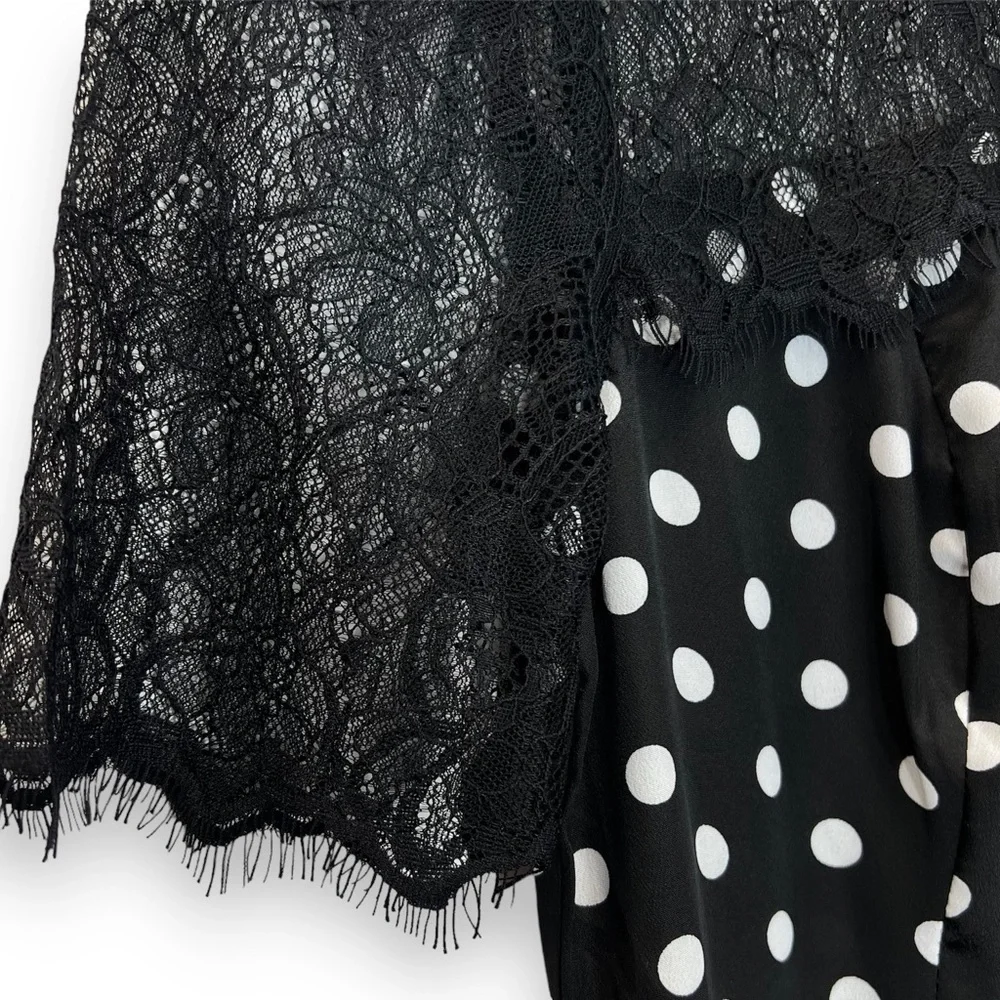 Monteau Black White Polka Dot Lace Dress Small S‎